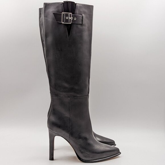 PAIGE Women Hazel Pointy Toe Black Leather Buckle Knee Boots size 7.5 - Picture 11 of 11